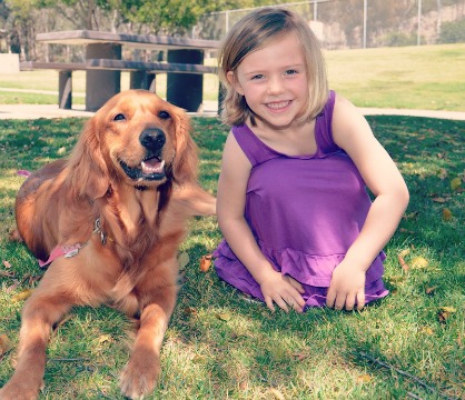 Happy dog, safe kid and look! Still a cute photo.